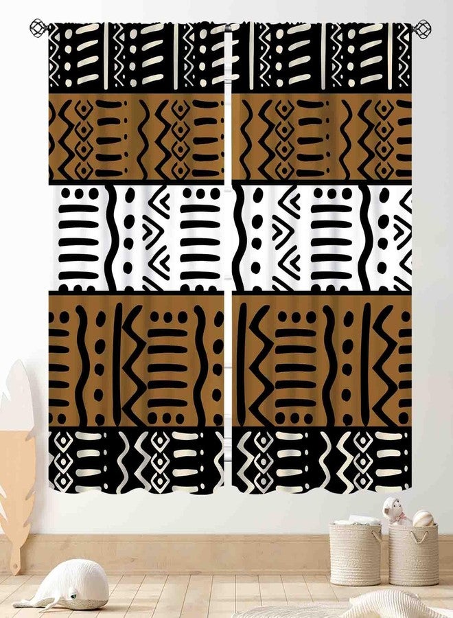 TKUYO African Mudcloth Curtains, Boho Modern Abstract Geometric Print Tribal Africa Ethnic Pattern Bohemian Brown Blackout Window Curtains for Living Room Bedroom Kitchen Bathroom 2 Panels, 42"x45" Inch - Image 1